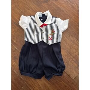 TABITAS Baby Boy Nautical Sailor Romper Vest Bow Tie Anchor‎ Sz 2 READ